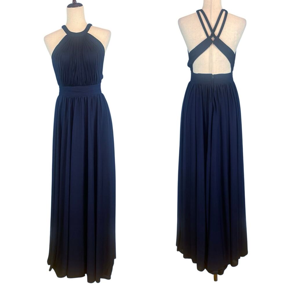 Kleinfeld Formal Chiffon Gown Dress Style 200127 Indigo Navy Sleeveless Size 4